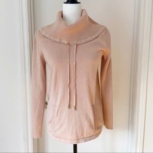 Karl Lagerfeld Baby Pink Metallic Cowl Neck Sweater